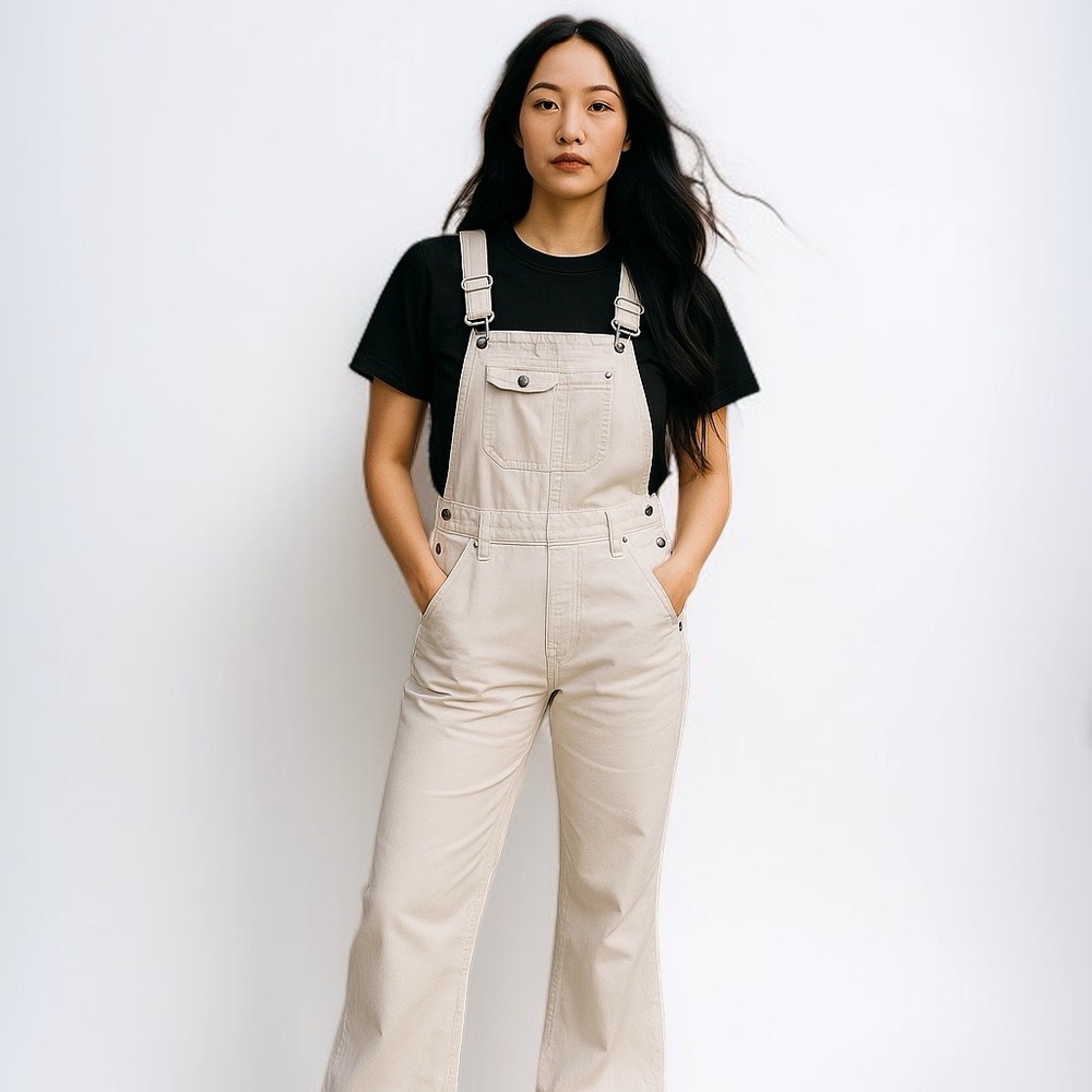 Vintage 90’s Silver Jeans Flare Cotton Twill Overalls in light Tan | Size 9